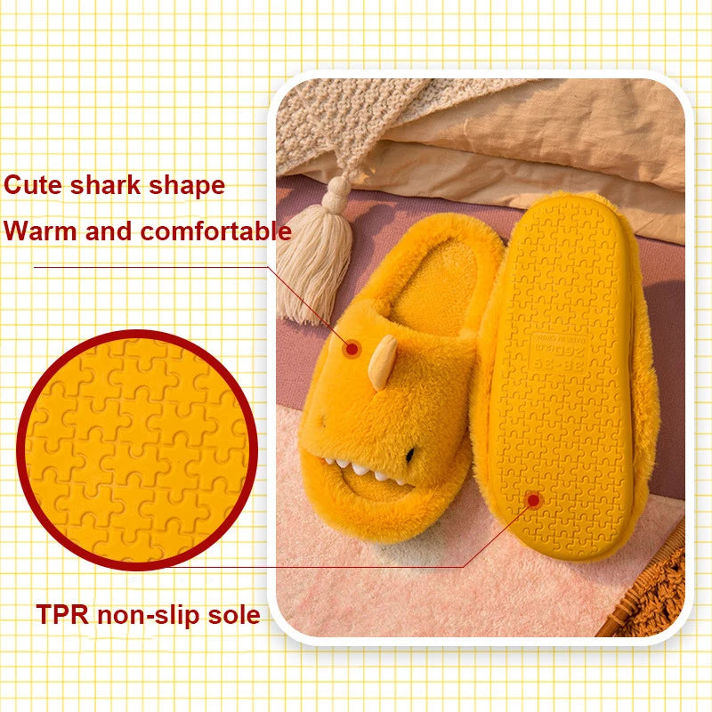 Cartoon Plush Shark Slippers for Women Men Winter Soft Opentoe Home Shoes Women Indoor Household Warm Cotton Slippers
